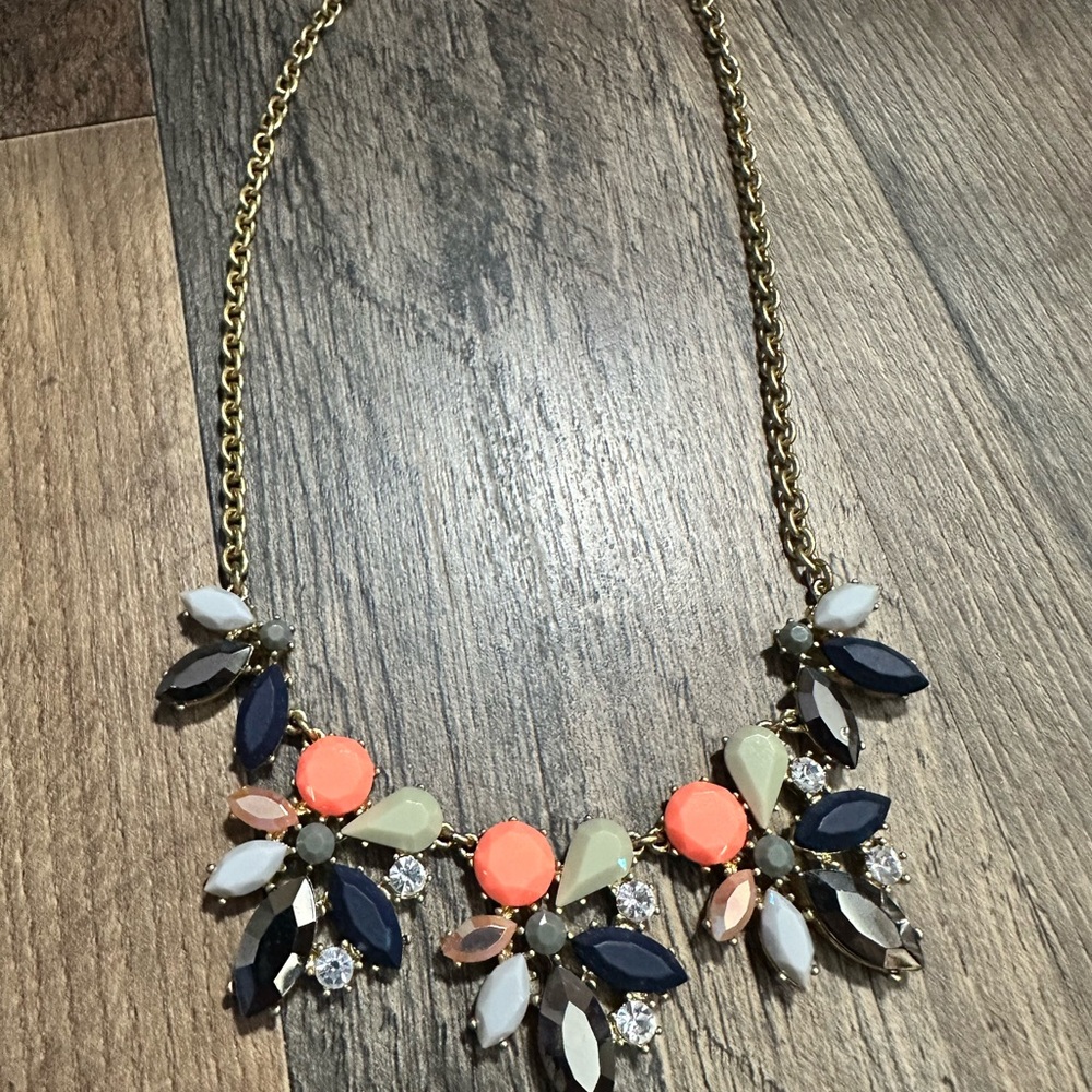 J. Crew Coral and Navy Floral Necklace
